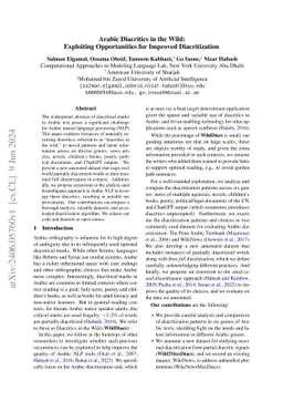 Arabic Diacritics in the Wild: Exploiting Opportunities for Improved
  Diacritization