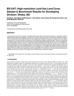 BD-SAT: High-resolution Land Use Land Cover Dataset & Benchmark Results
  for Developing Division: Dhaka, BD