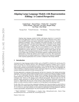Aligning Large Language Models with Representation Editing: A Control
  Perspective