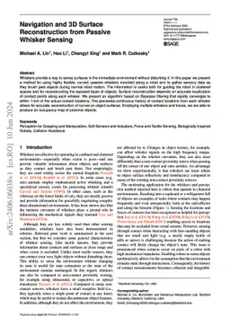 Navigation and 3D Surface Reconstruction from Passive Whisker Sensing