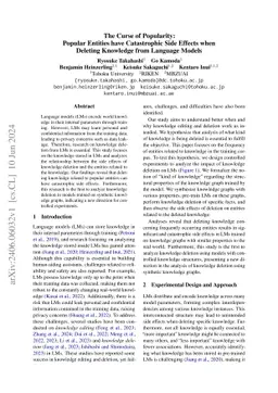 The Curse of Popularity: Popular Entities have Catastrophic Side Effects
  when Deleting Knowledge from Language Models