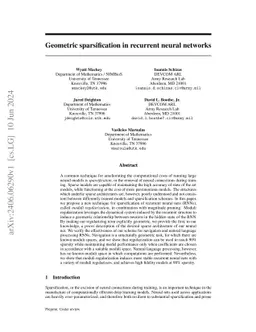 Geometric sparsification in recurrent neural networks