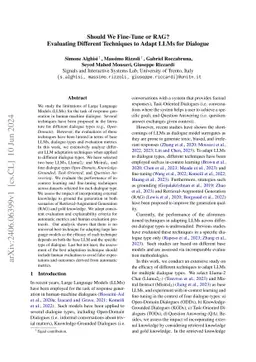 Should We Fine-Tune or RAG? Evaluating Different Techniques to Adapt
  LLMs for Dialogue