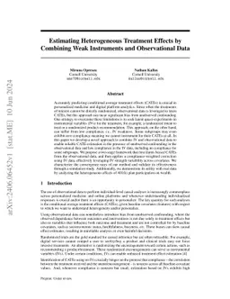 Estimating Heterogeneous Treatment Effects by Combining Weak Instruments
  and Observational Data