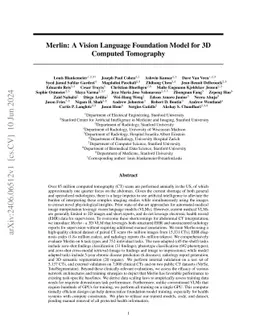 Merlin: A Vision Language Foundation Model for 3D Computed Tomography