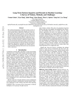 Long-Term Fairness Inquiries and Pursuits in Machine Learning: A Survey of Notions, Methods, and Challenges