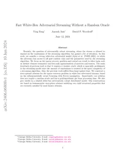Fast White-Box Adversarial Streaming Without a Random Oracle