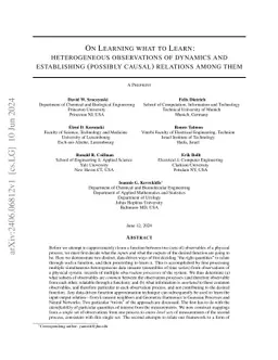 On Learning what to Learn: heterogeneous observations of dynamics and
  establishing (possibly causal) relations among them