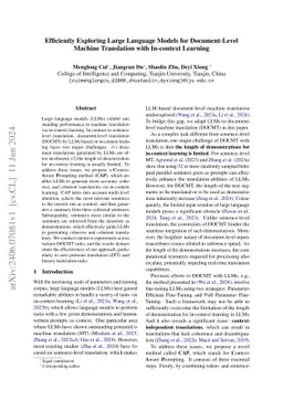 Efficiently Exploring Large Language Models for Document-Level Machine
  Translation with In-context Learning