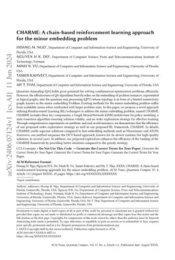 CHARME: A chain-based reinforcement learning approach for the minor embedding problem