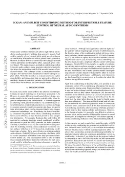 ICGAN: An implicit conditioning method for interpretable feature control
  of neural audio synthesis