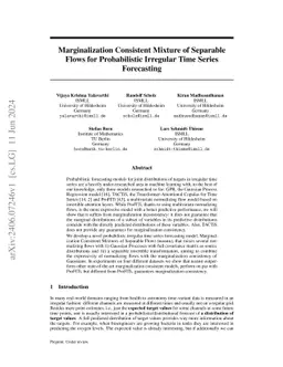 Marginalization Consistent Probabilistic Forecasting of Irregular Time Series via Mixture of Separable flows