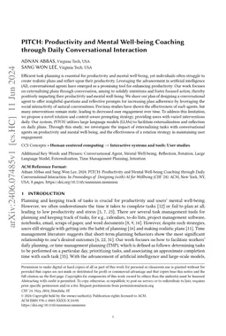 PITCH: Productivity and Mental Well-being Coaching through Daily
  Conversational Interaction