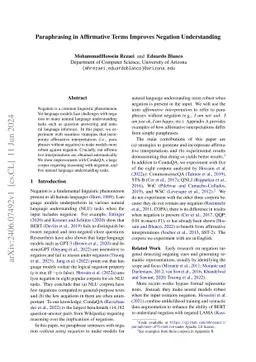 Paraphrasing in Affirmative Terms Improves Negation Understanding