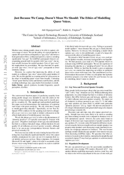 Just Because We Camp, Doesn't Mean We Should: The Ethics of Modelling
  Queer Voices