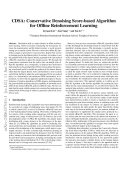 CDSA: Conservative Denoising Score-based Algorithm for Offline
  Reinforcement Learning