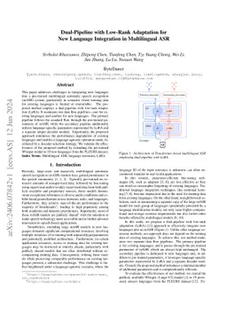 Dual-Pipeline with Low-Rank Adaptation for New Language Integration in
  Multilingual ASR
