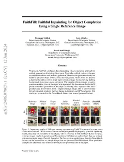 FaithFill: Faithful Inpainting for Object Completion Using a Single
  Reference Image
