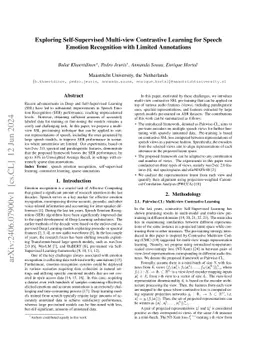 Exploring Self-Supervised Multi-view Contrastive Learning for Speech
  Emotion Recognition with Limited Annotations