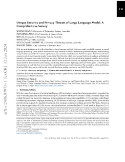Unique Security and Privacy Threats of Large Language Models: A Comprehensive Survey