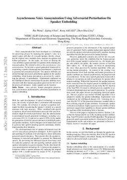 Asynchronous Voice Anonymization Using Adversarial Perturbation On
  Speaker Embedding