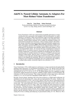 AdaNCA: Neural Cellular Automata As Adaptors For More Robust Vision
  Transformer