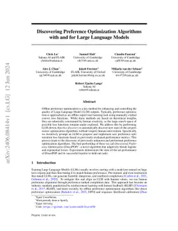 Discovering Preference Optimization Algorithms with and for Large
  Language Models