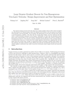 Large Stepsize Gradient Descent for Non-Homogeneous Two-Layer Networks:
  Margin Improvement and Fast Optimization