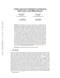 A Dual Approach to Imitation Learning from Observations with Offline
  Datasets