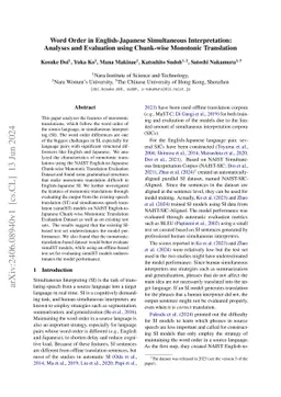 Word Order in English-Japanese Simultaneous Interpretation: Analyses and
  Evaluation using Chunk-wise Monotonic Translation