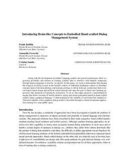 Introducing Brain-like Concepts to Embodied Hand-crafted Dialog
  Management System