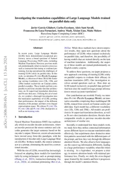 Investigating the translation capabilities of Large Language Models
  trained on parallel data only