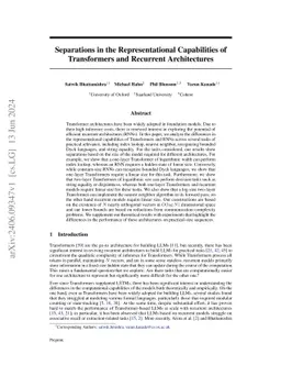 Separations in the Representational Capabilities of Transformers and
  Recurrent Architectures