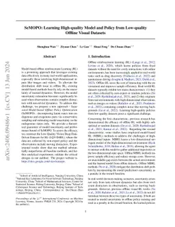 SeMOPO: Learning High-quality Model and Policy from Low-quality Offline
  Visual Datasets