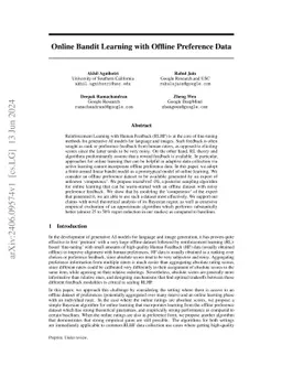 Online Bandit Learning with Offline Preference Data for Improved RLHF