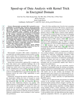 Speed-up of Data Analysis with Kernel Trick in Encrypted Domain