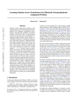 Learning Solution-Aware Transformers for Efficiently Solving Quadratic
  Assignment Problem