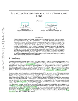 Bag of Lies: Robustness in Continuous Pre-training BERT