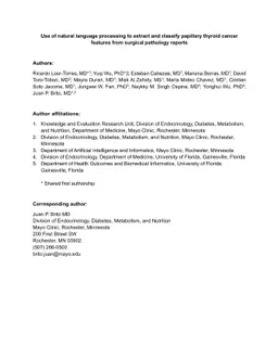 Use of natural language processing to extract and classify papillary
  thyroid cancer features from surgical pathology reports