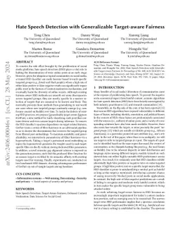 Hate Speech Detection with Generalizable Target-aware Fairness