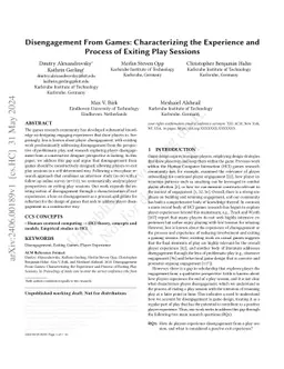 Disengagement From Games: Characterizing the Experience and Process of
  Exiting Play Sessions
