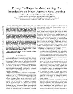 Privacy Challenges in Meta-Learning: An Investigation on Model-Agnostic
  Meta-Learning