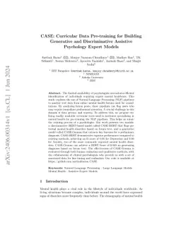 CASE: Efficient Curricular Data Pre-training for Building Assistive
  Psychology Expert Models