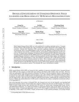 Details Enhancement in Unsigned Distance Field Learning for High-fidelity 3D Surface Reconstruction