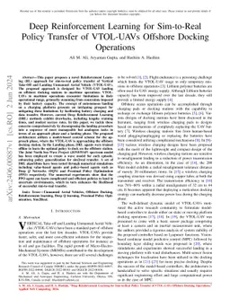 Deep Reinforcement Learning for Sim-to-Real Policy Transfer of VTOL-UAVs
  Offshore Docking Operations