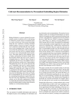 Cold-start Recommendation by Personalized Embedding Region Elicitation