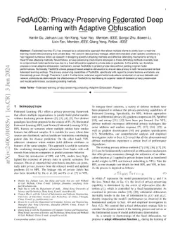 FedAdOb: Privacy-Preserving Federated Deep Learning with Adaptive
  Obfuscation