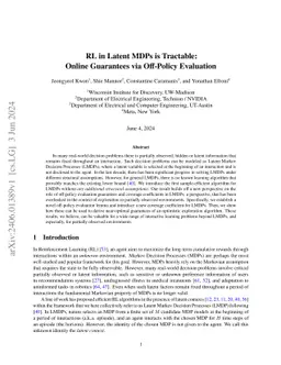 RL in Latent MDPs is Tractable: Online Guarantees via Off-Policy
  Evaluation