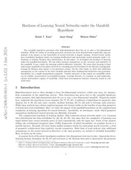 Hardness of Learning Neural Networks under the Manifold Hypothesis