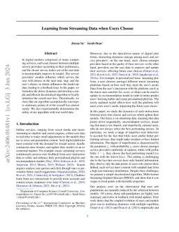 Learning from Streaming Data when Users Choose